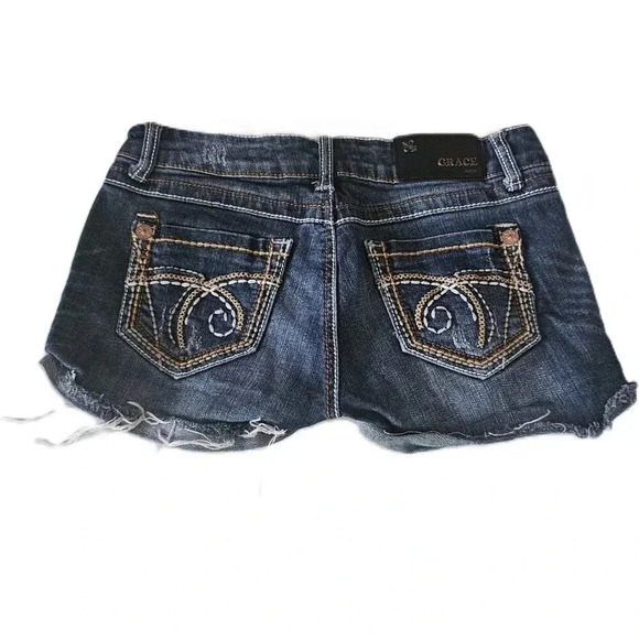 Grace in LA Raw Hem Daisy Duke Blue Short Med - Picture 5 of 5